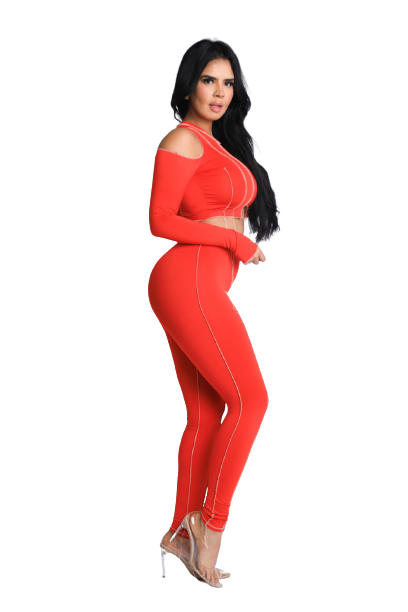 Burnt Orange Stitch Two Piece Set Lachelle Music 
