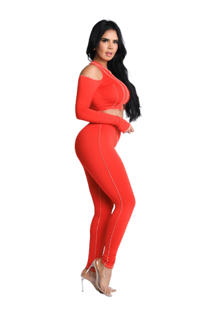 Burnt Orange Stitch Two Piece Set Lachelle Music 