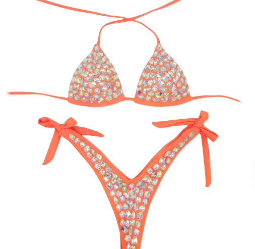 Orange Rhinestone Bathing Suit Lachelle Music 