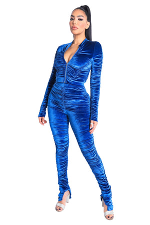 Blue Ruched Two Piece Tracksuit