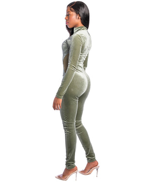 Olive Velvet Jumpsuit