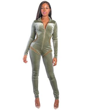 Olive Velvet Jumpsuit